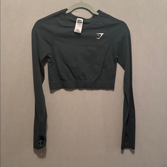 Gymshark Forest Green Vital Seamless Long Sleeve Crop Top Size Medium - Picture 2 of 4